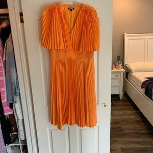 Express Orange Pleated Dress L NWOT